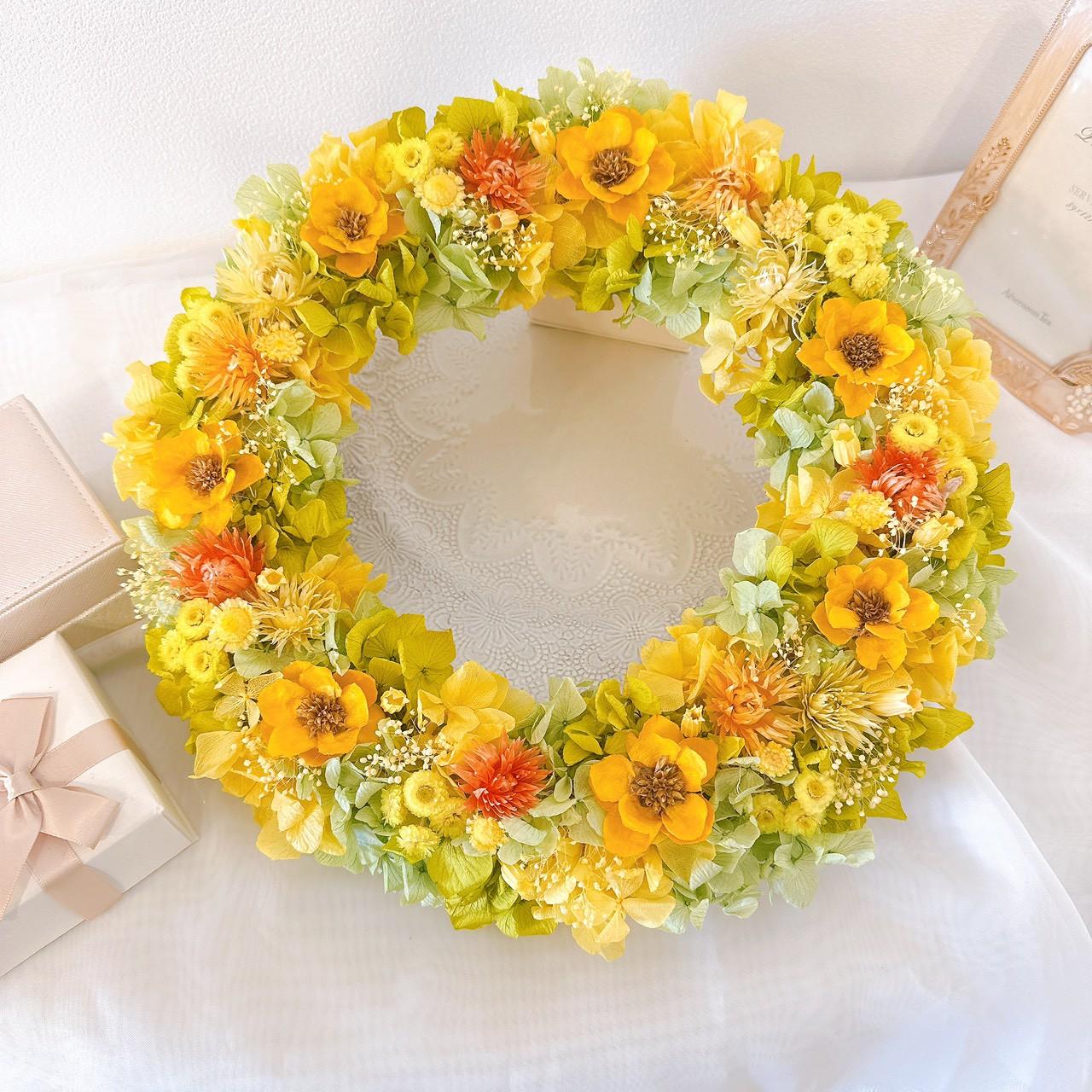 【オーダー作品】アネモネリース 大 黄色 こんもりまんまる 誕生日 母の日 長寿 ギフト 結婚 新築祝